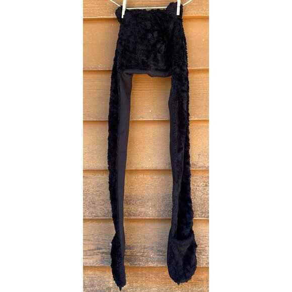 Kids Black Bear Hat With Attached Mittens Plush Fleece Animal Design Warm Winter - Picture 3 of 12